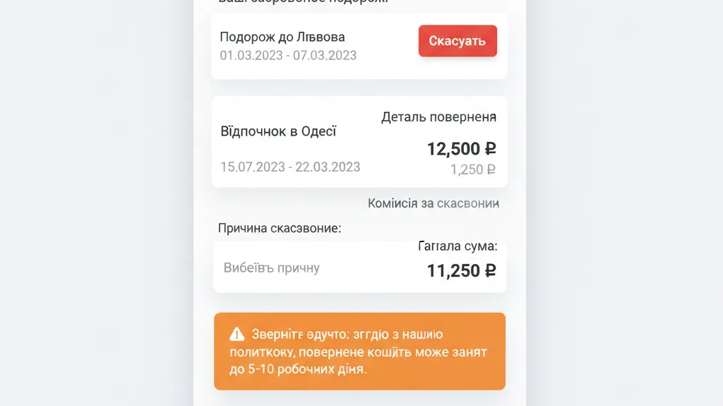 Заявка на повернення коштів у розділі «Мої подорожі»